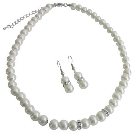 Bridal Jewelry Ivory Pearls w/ Diamond Like Space Matron of Honor Bridal Jewelry Ivory Pearls w/ Diamond Like Space Matron of Honor
