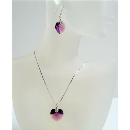 Amethyst Xilion Heart Pendant Swarovski Crystals Heart Jewelry Set 