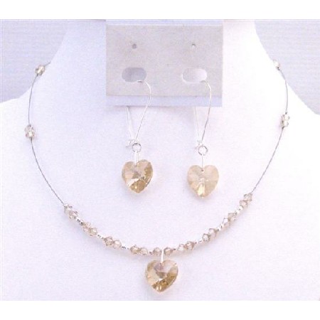 Golden Shadow Crystals Heart Pendant Bridesmaid Valentine Jewelery Set Golden Shadow Crystals Heart Pendant Bridesmaid Valentine Jewelery Set