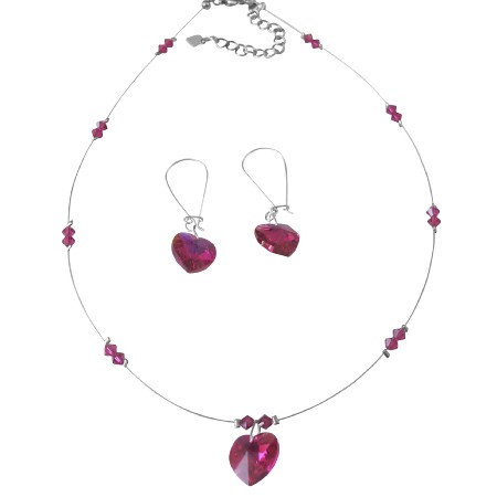 Truly Love Artisan Romantic Fuchsia Crystals Heart Pendant Jewelry Truly Love Artisan Romantic Fuchsia Crystals Heart Pendant Jewelry