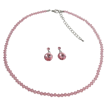 Dainty Delicate Rose Pink Crystal Jewelry Best Gift For Your Love Dainty Delicate Rose Pink Crystal Jewelry Best Gift For Your Love