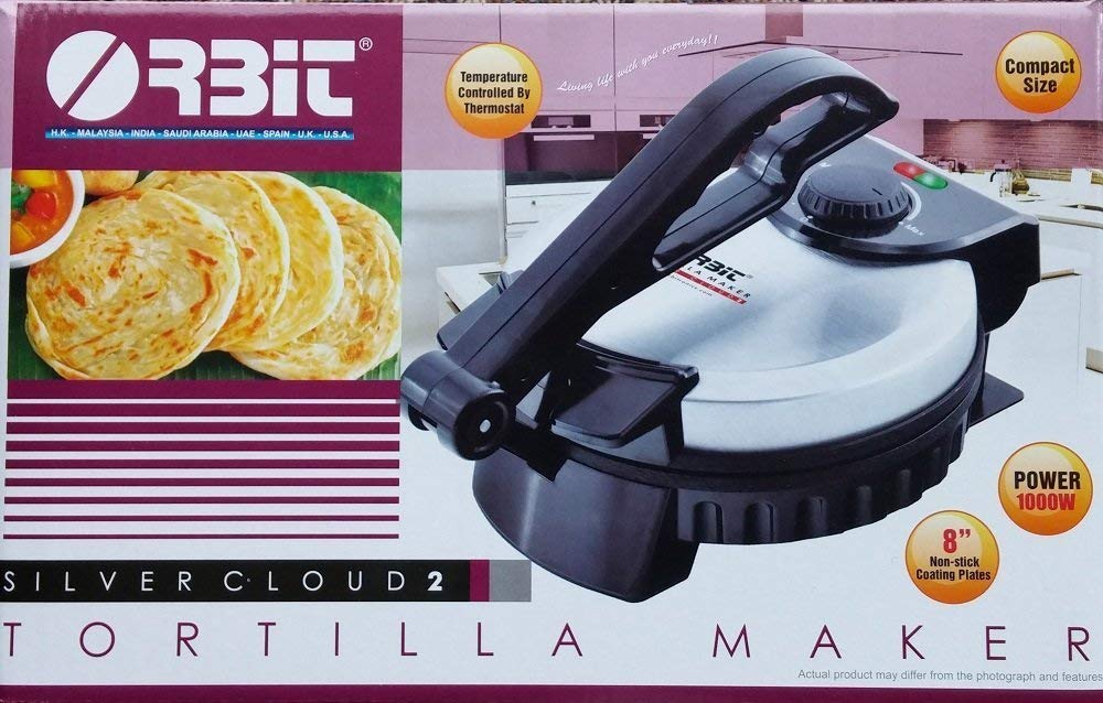 Orbit Silver Cloud 2 Tortilla Maker With Temperature Control, 8″/1000 Watt,