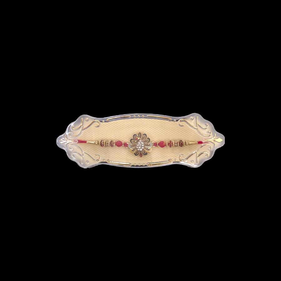 Rakhi - White Diamond Feather in Beautiful Abstract Design (Case Pack) 1 pc DP3008
