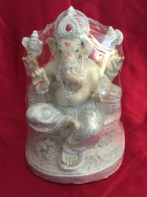 Carved Wood Embellished Lord Ganesha Statue Sitting on Gaddi Carved Wood Embellished Lord Ganesha Statue Sitting on Gaddi