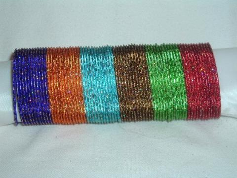 Fancy Colored Indian Metal Bangles With Self Design Large 2/6 Fancy Colored Indian Metal Bangles With Self Design Large 2/6