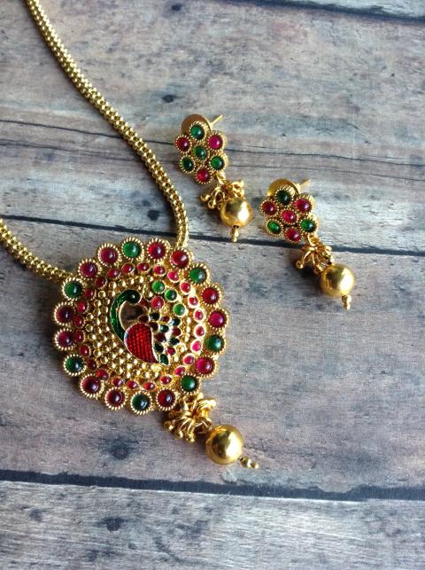 Ethnic Style Green, Pink and Gold Kemp Peacock Set
