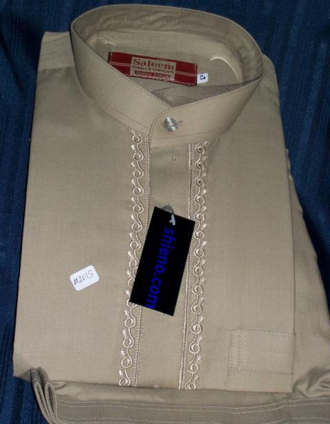 Khaki Embroidered Ethnic Shalwar Kameez for Men (L)