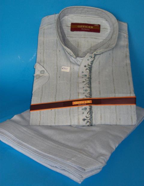 Blue Cotton Shalwar Kameez for Men /w Stripe & Embroidery (L)