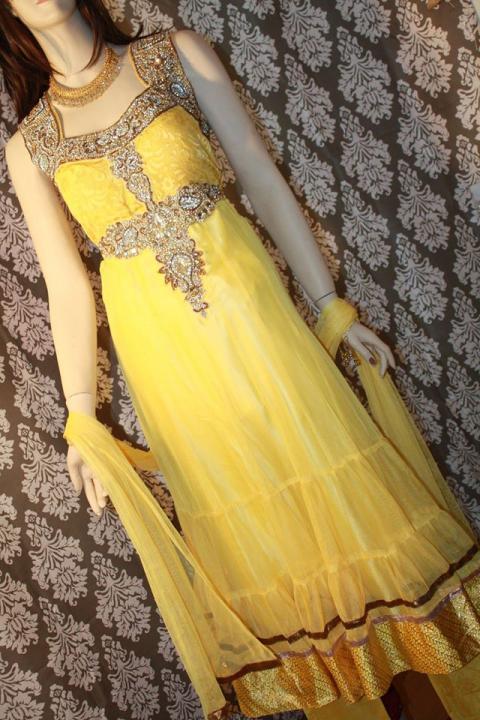 Yellow Sleeveless Anarkali Suit with Stone & Crystal Work Yellow Sleeveless Anarkali Suit with Stone & Crystal Work