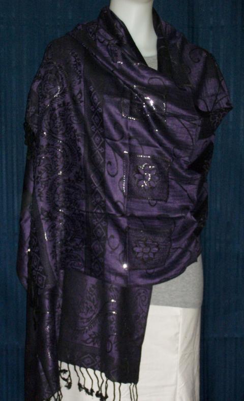 Designer Purple & Black Shawl / Stole Wrap