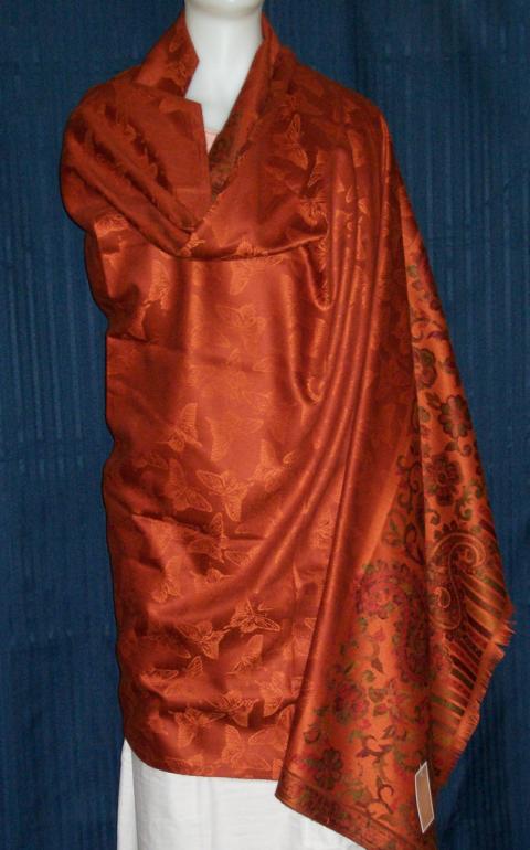 Orange Butterfly Print Wool Blend Shawl