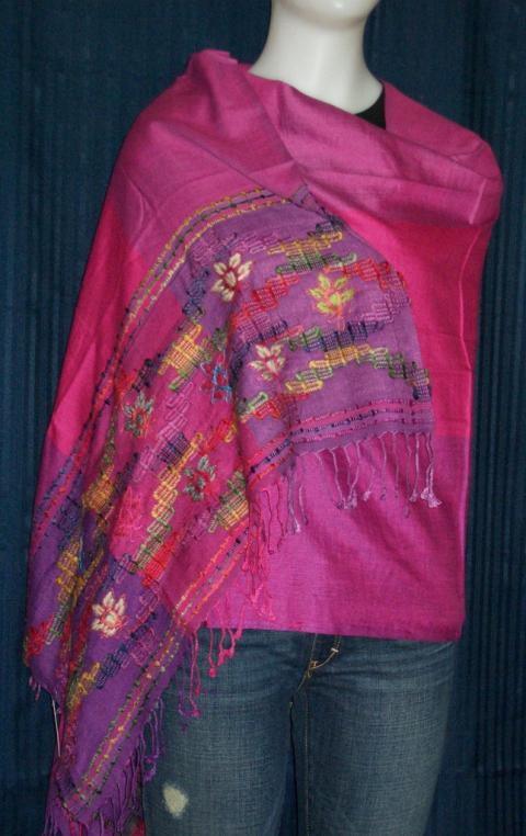 Purple Fuchsia Woolen Shawl with Embroidery