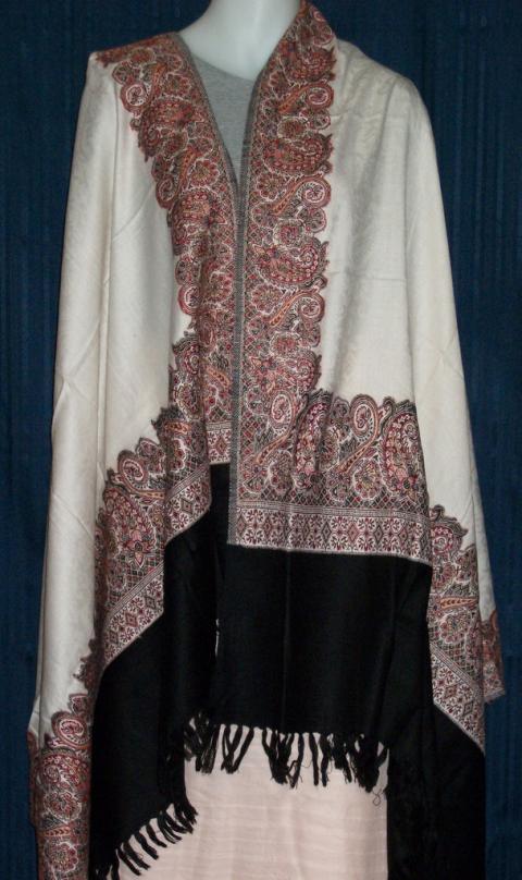 Elegant & Traditional White & Black Woolen Shawl