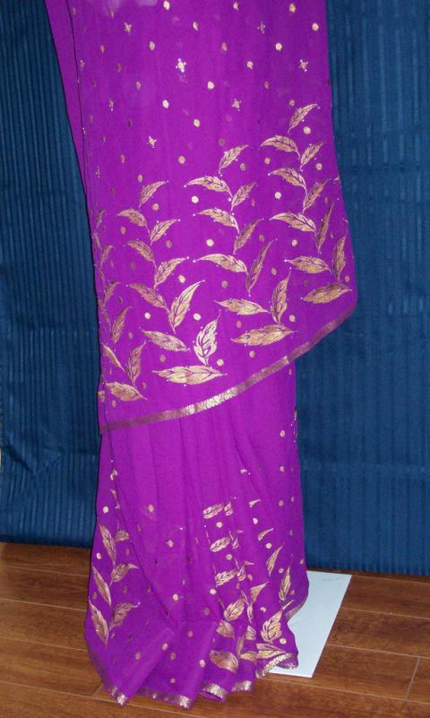 Purple Tilla Work Embroidered Chiffon Saree