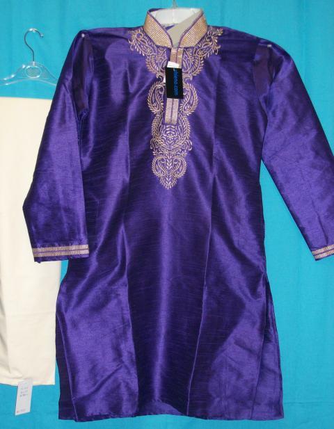 Men's Formal Kurta Pajama, Blue Embroidered Silk Party Wear Men's Formal Kurta Pajama, Blue Embroidered Silk Party Wear