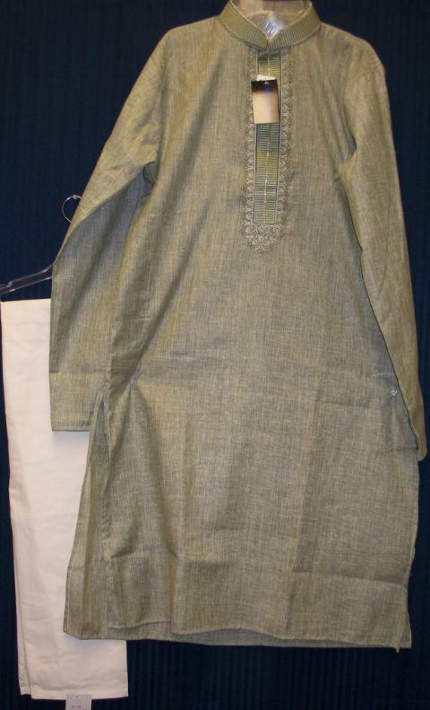 Olive & White Embroidered Formal Silk Kurta Pajama for Men, INDIAN ...