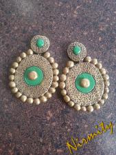 Antique Gold and Green Baked Clay Earrings