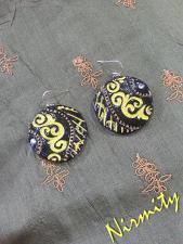 Mehendi / Henna design - Black and Yellow Dangle Clay Earrings