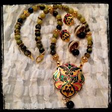 Meenkari Necklace & Jhumka Set in Black & Yellow Combo