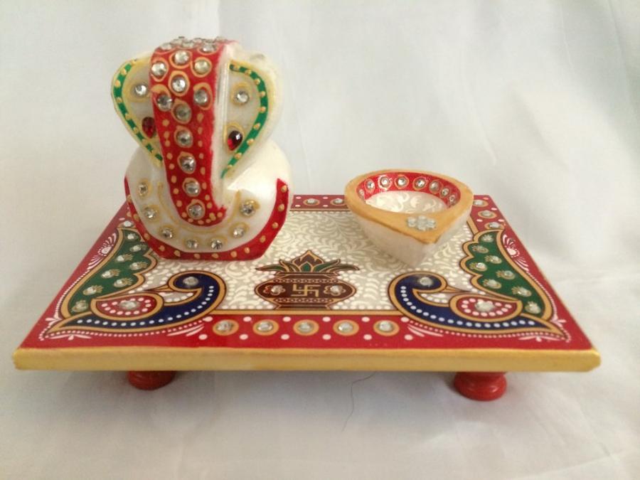 Marble Ganesha Statue, Diya & Chowki 6*4