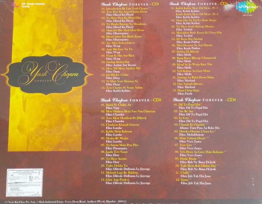 Yash Chopra Forever Hindi 4 Set Songs CD