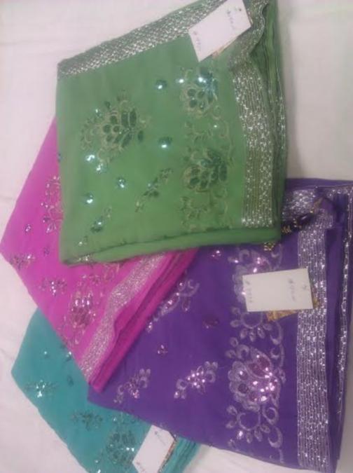 Chiffon Georgette Tilla Work Sarees in Assorted Colors Chiffon Georgette Tilla Work Sarees in Assorted Colors