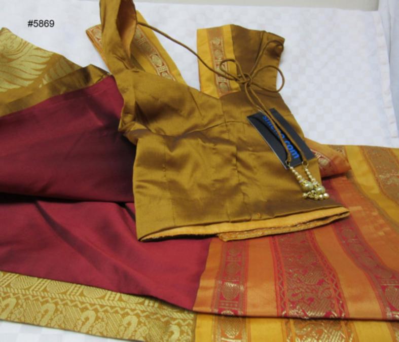 Classic South Indian Silk Golden Maroon Saree