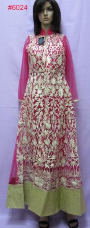 Long Pink Flared Gown Gold Gota Bridal / Party Dress (S) Long Pink Flared Gown Gold Gota Bridal / Party Dress (S)