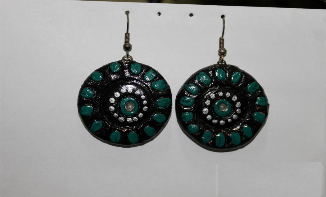 Round Black Handmade Terracotta Earrings