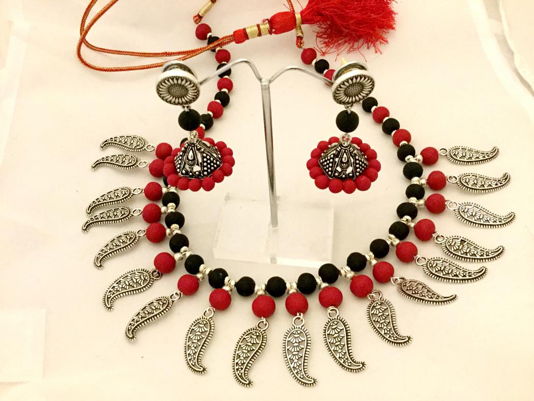Handmade Terracotta Choker Set /w German Silver Charms