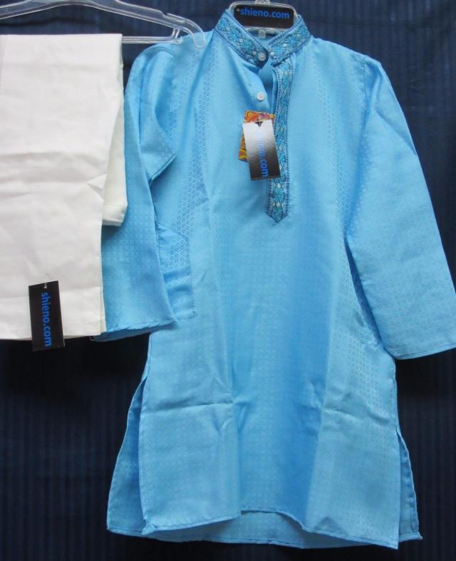 Boy’s Blue Dobby Indian Party Wear Kurta Pajama Set