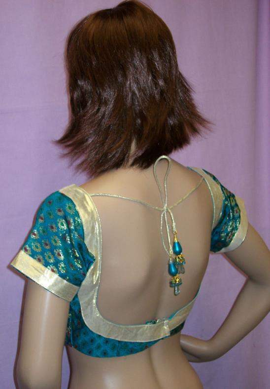 Green Gold Backless Brocade Blouse for Sarees (S M L) Green Gold Backless Brocade Blouse for Sarees (S M L)