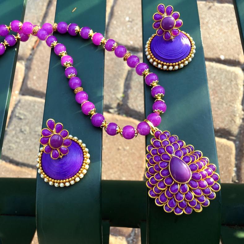 Purple Pacchi Set /w Paper Quilled Jhumka Earrings