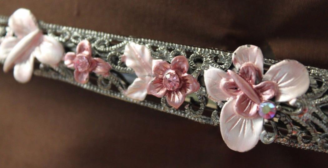 Snap Hair Clip /w Turquoise Pink Flowers