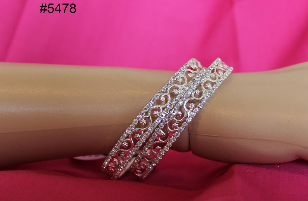 Silver Crystal Bangle Kada, Polki Indian Bracelet Jewelry