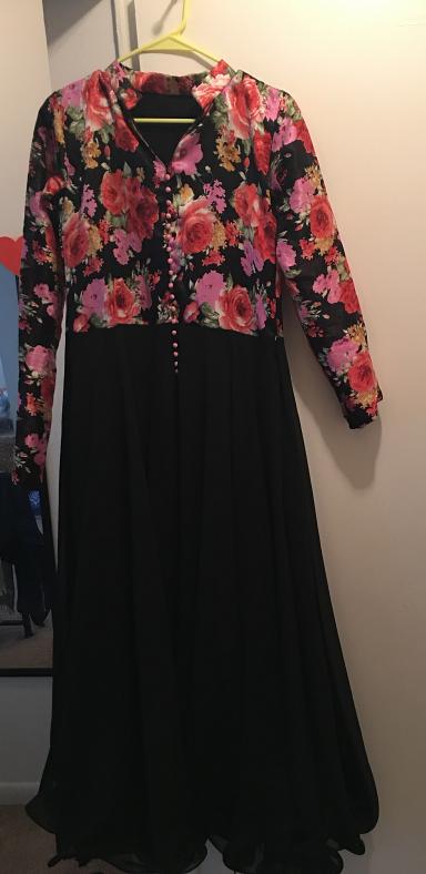 Stylish Black Floral Design Anarkali Suit
