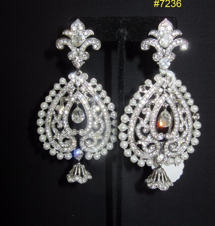 Silver Double Keri Pearls Rhinestones Earrings