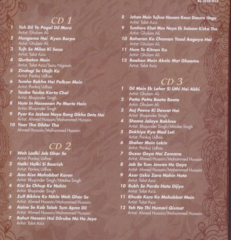 Mehfil E Ghazal (Male) Hindi CD - Songs by Ghulam Ali, Talat Aziz etc