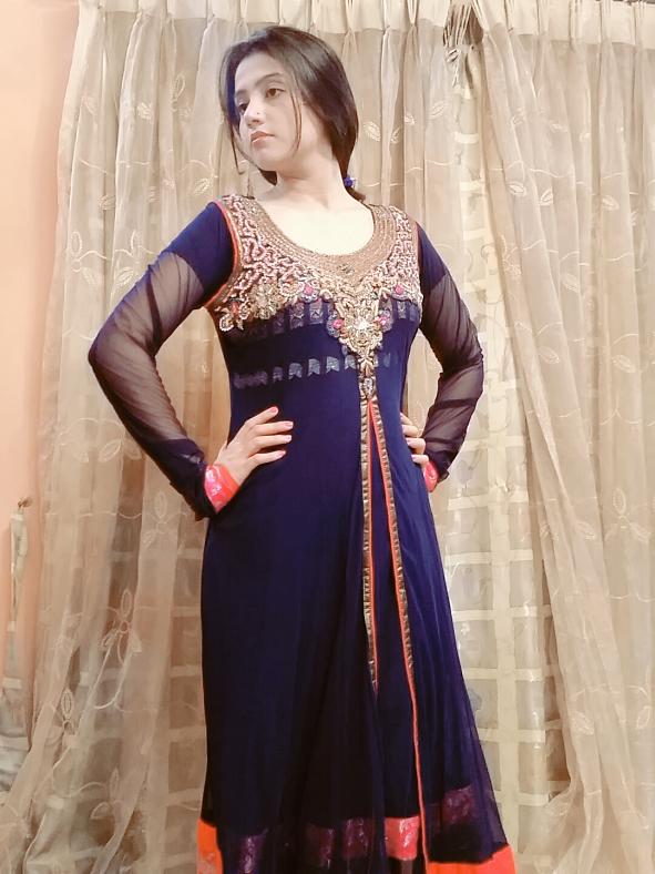 blue net long frock