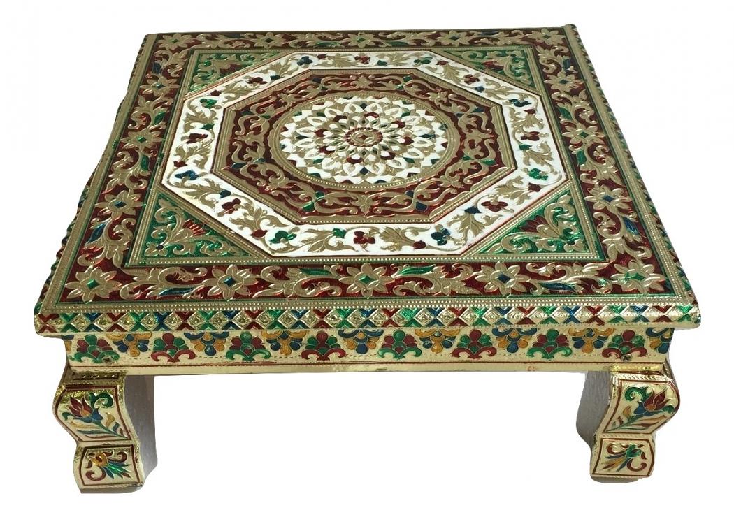 Premium Quality Meenakari Navrang Pattern Puja Bajot / Chowki / Table