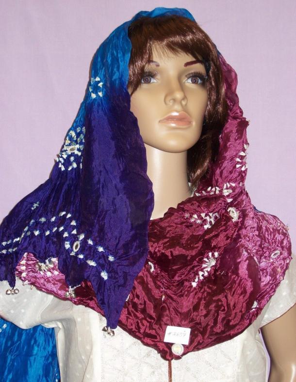 Bandhani Silk Mirror Work \w Bells Dupatta Chunni Stole Bandhani Silk Mirror Work \w Bells Dupatta Chunni Stole
