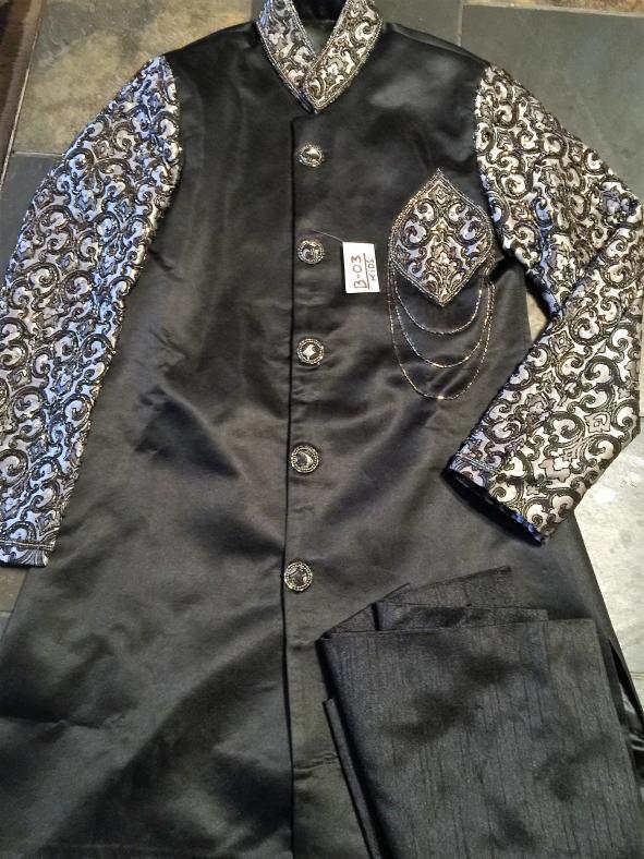 Boys Sherwani Suit in Satin Crepe \w Sequin Work (8 Year Old) Boys Sherwani Suit in Satin Crepe \w Sequin Work (8 Year Old)