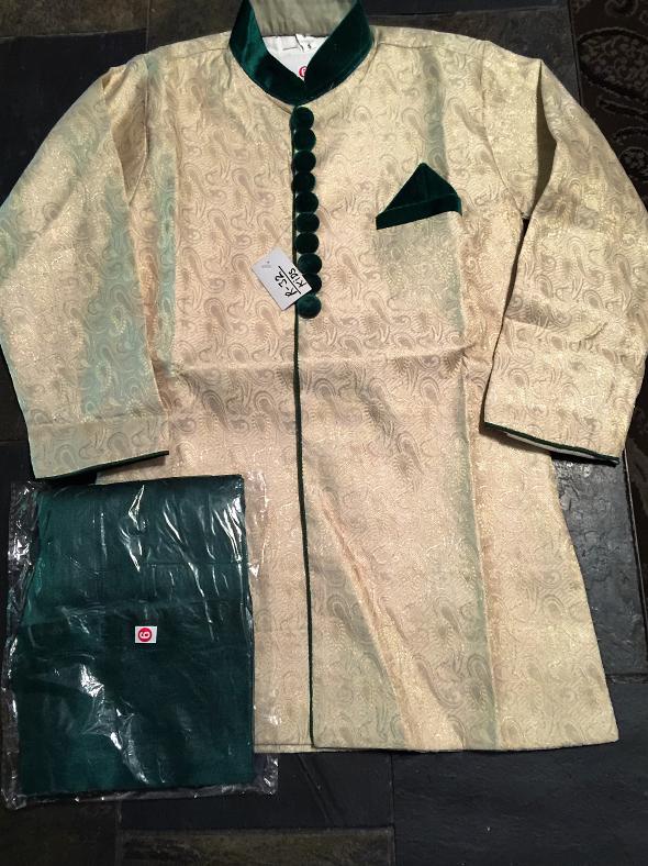 Cream Brocade Kurta Pajama for Boys \w Velvet Buttons (6 Year) Cream Brocade Kurta Pajama for Boys \w Velvet Buttons (6 Year)