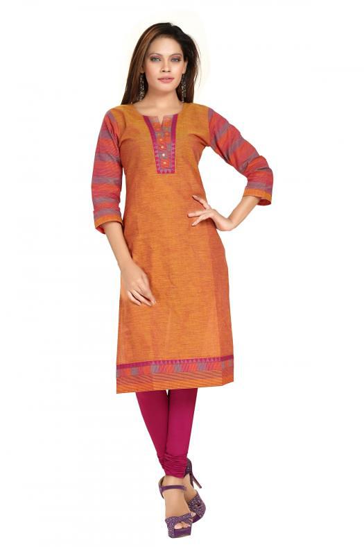Saffron Cotton Ladies Kurti Tunic (S3XL) Plus Size Indian Clothes