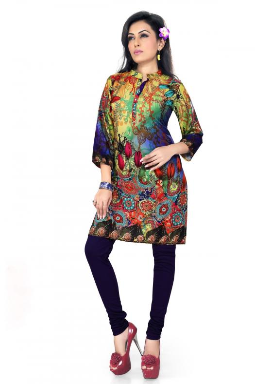 Elegant Spun Moss Fabric Digital Printed Short Kurti Tunic Size 44 #35156 | Buy  Online @ DesiClik.com, USA
