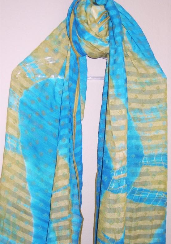 Turquoise Block Print Georgette Dupatta Chunni Stole