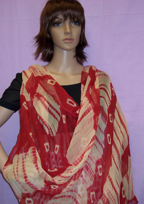 Stole, Red Mustard Georgette Tie Dye Dupatta Chunni Shawl Stole, Red Mustard Georgette Tie Dye Dupatta Chunni Shawl