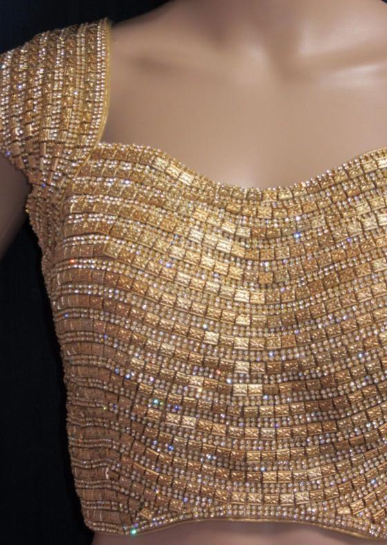Gold Designer Trousseau Blouse for Sarees (M) Wedding Party, Evening Wear