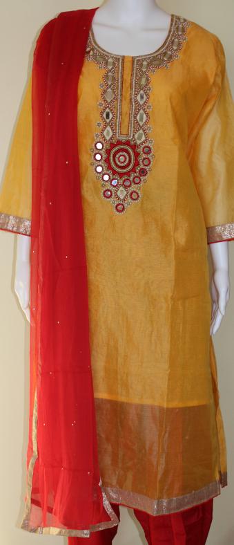 yellow and red punjabi suit