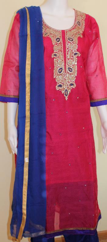 red and blue punjabi suit